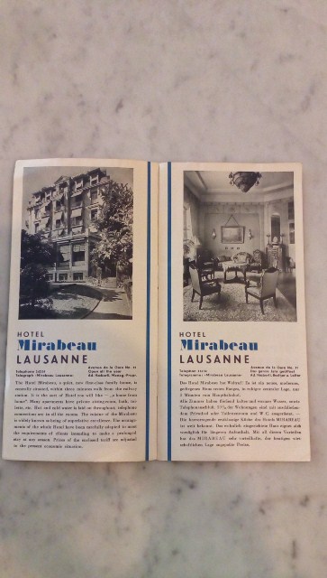Depliant/opuscolo.hotel mirabeau lausanne. guida turistica vintage