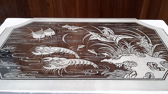 Specchio originale antico sabbiato con pesci