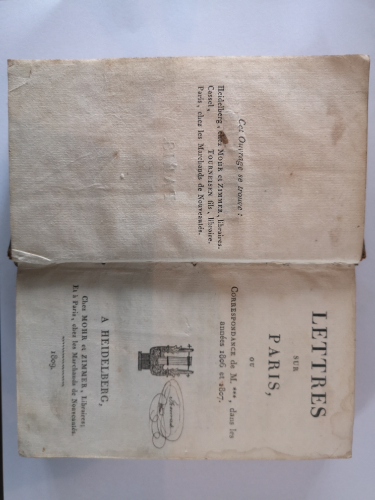 A. Heidelberg - lettres sur paris ou correspondance de m.*** dans les annees 1806 1807 a. heidlberg 1809 - 1809/1809