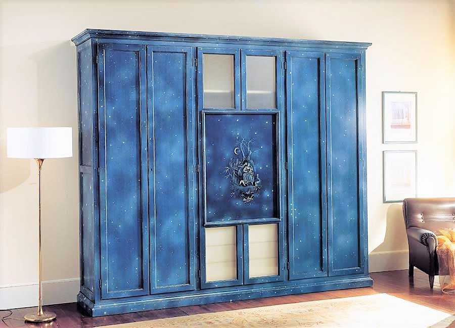 Lacquered solid wood wardrobe 6 doors blu notte