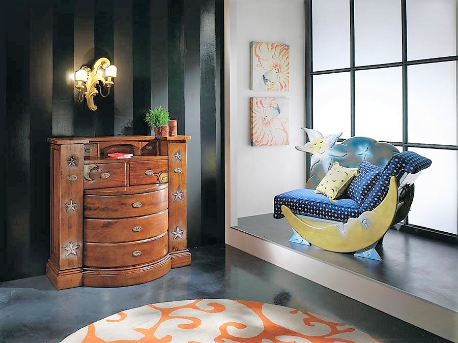 Solid wood dresser with drawers blu notte