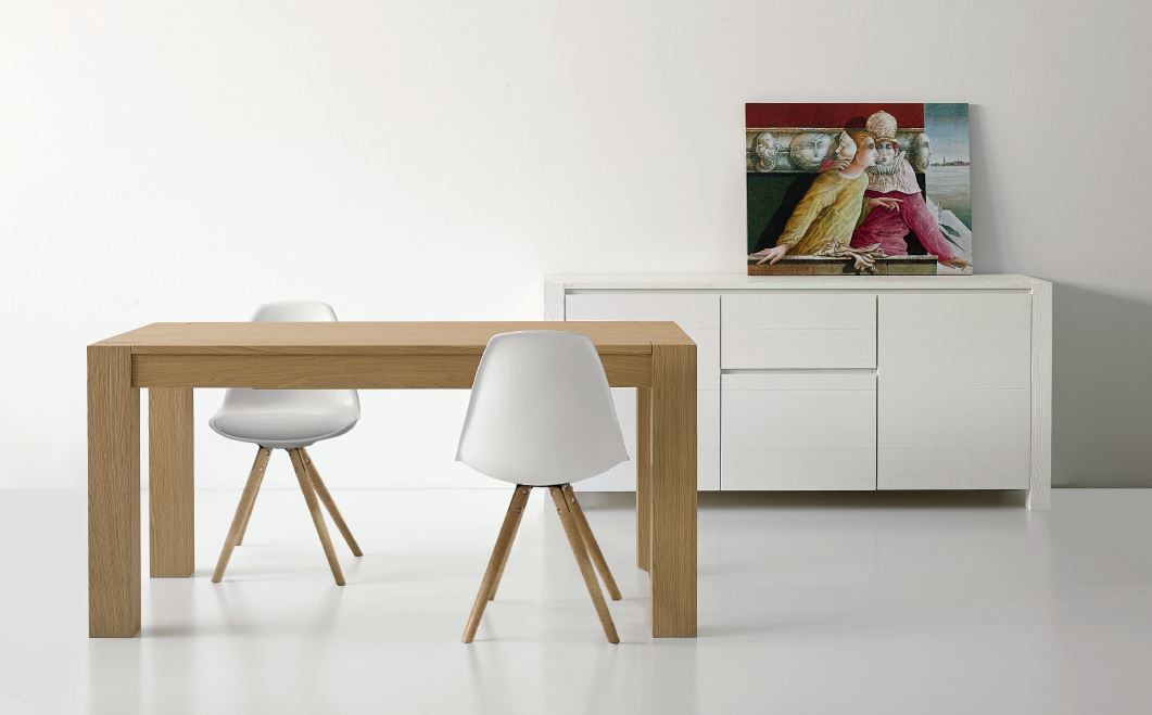 Credenza abete bianco spazzolato 635 - Tavolo allungabile 632 - Sedia 726