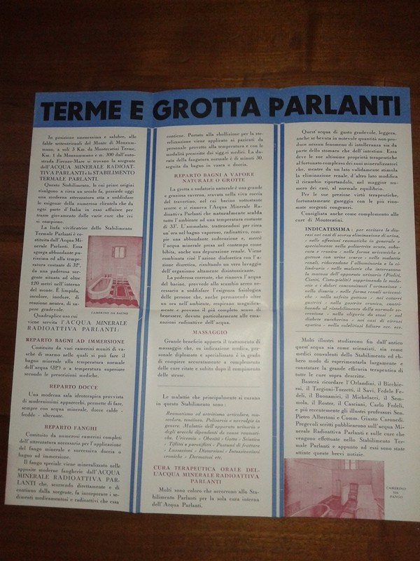 Depliant/opuscolo TERME E GROTTA PARLANTI Monsummano Terme Pistoia vintage