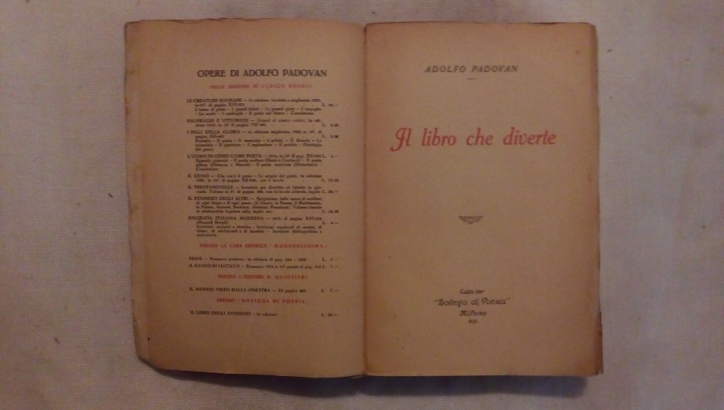 Il libro che diverte - Adolfo Padovan Bottega di poesia Milano 1925
