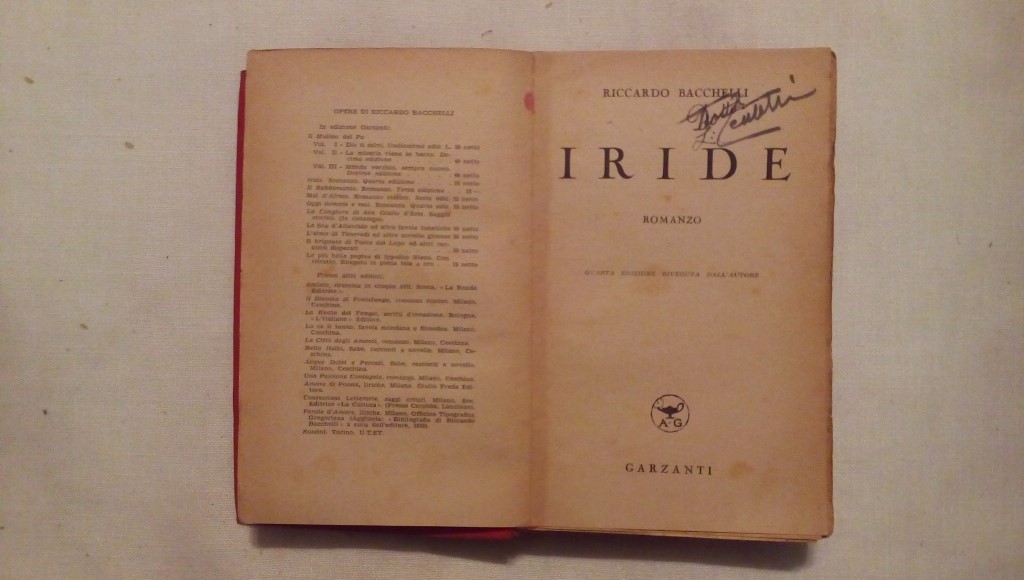 Iride romanzo - Riccardo Bacchelli 1942
