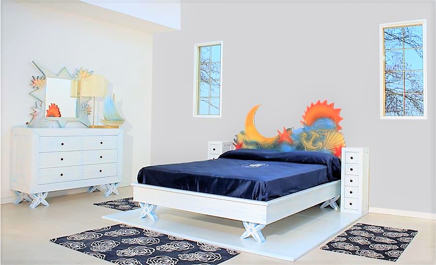 Container bed in lacquered solid wood with bedside table with bedside tables cielo mare