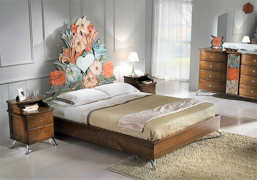 Letto fiori incantati con contenitore con 2 comodini