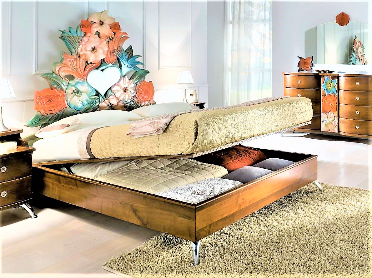 Letto fiori incantati con contenitore con 2 comodini