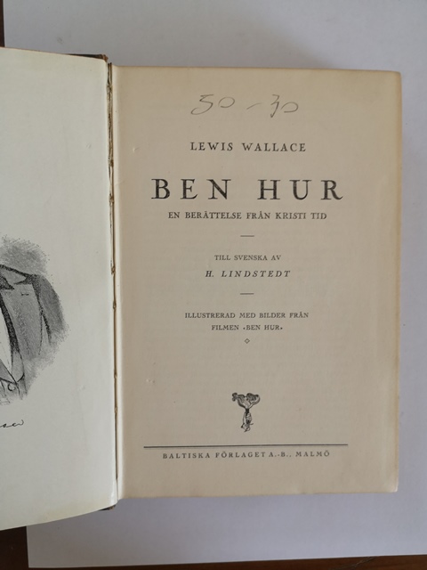 Lewis Wallace Ben Hur H. Lindstedt Malmo1927