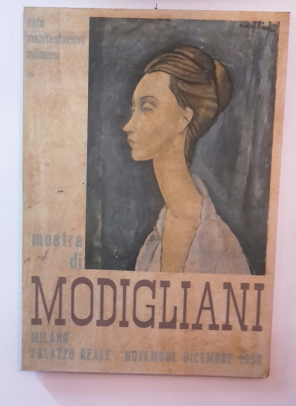 Litografia originale su legno mostra di Modigliani anni 1958