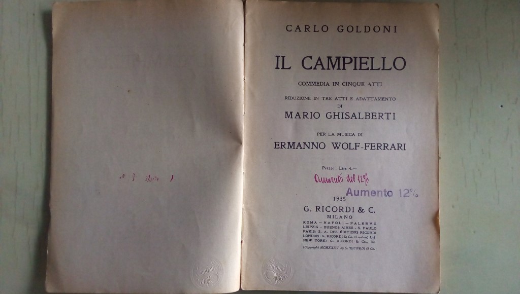Opera/ IL CAMPIELLO di Mario Ghisalberti  CARLO GOLDONI