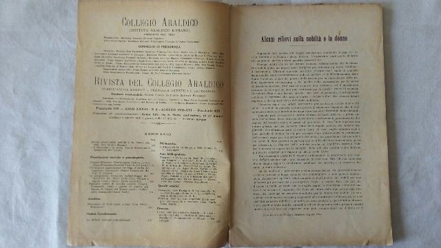 Rivista del collegio araldico. (rivista araldica) vintage agosto 1938