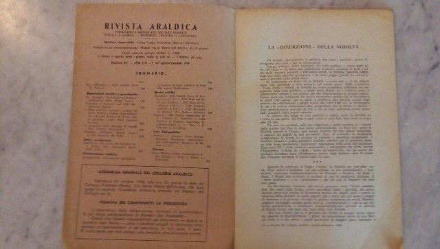 Rivista del collegio araldico. (rivista araldica) vintage agosto-settembre 1948
