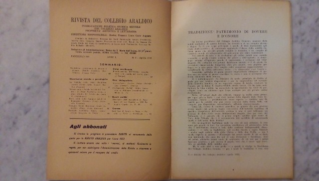 Rivista del collegio araldico. (rivista araldica) vintage aprile 1952