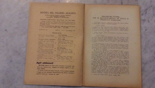 Rivista del collegio araldico. (rivista araldica) vintage aprile-maggio 1953