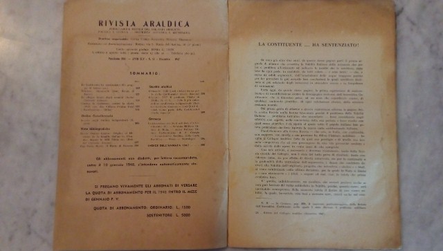Rivista del collegio araldico. (rivista araldica) vintage dicembre 1947