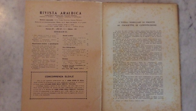 Rivista del collegio araldico. (rivista araldica) vintage febbraio 1947