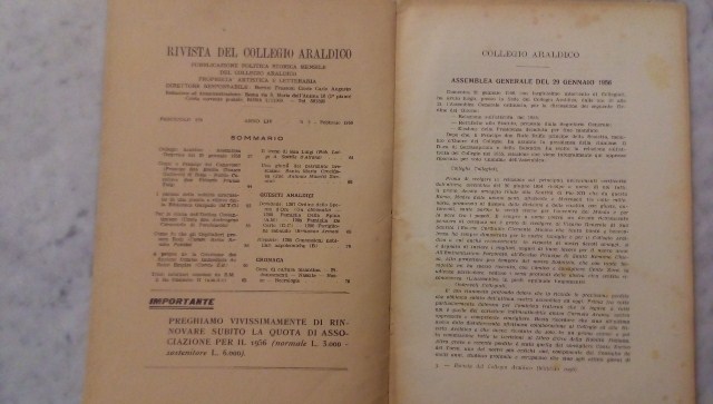 Rivista del collegio araldico. (rivista araldica) vintage febbraio 1956
