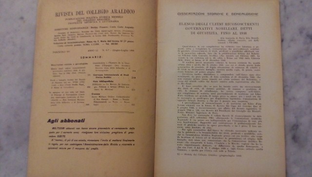 Rivista del collegio araldico. (rivista araldica) vintage giugno-luglio 1953