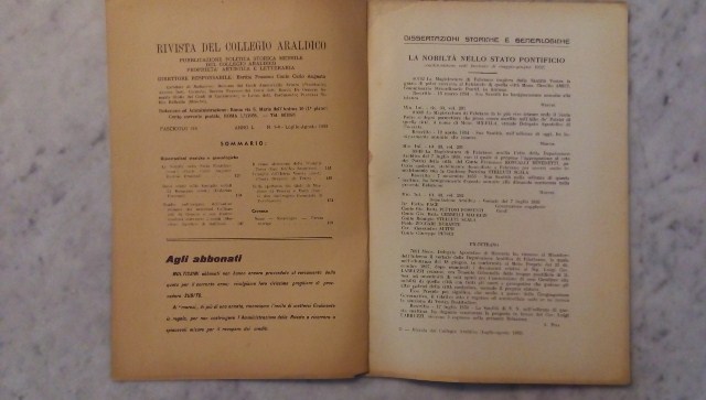 Rivista del collegio araldico. (rivista araldica) vintage luglio-agosto 1952