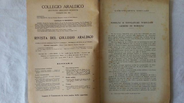 Rivista del collegio araldico. (rivista araldica) vintage luglio e agosto 1941
