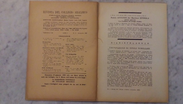 Rivista del collegio araldico. (rivista araldica) vintage novembre 1952