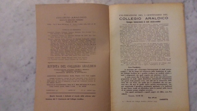 Rivista del collegio araldico. (rivista araldica) vintage ottobre 1953