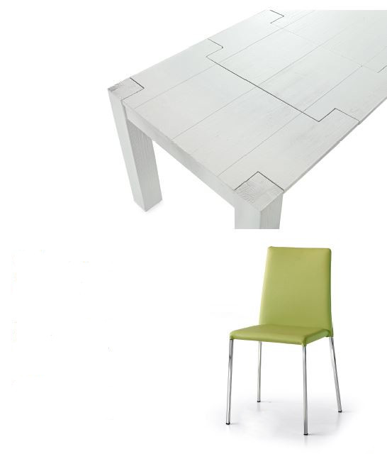 Tavolo abete bianco spazzolato allungabile 642 - Sedia 645