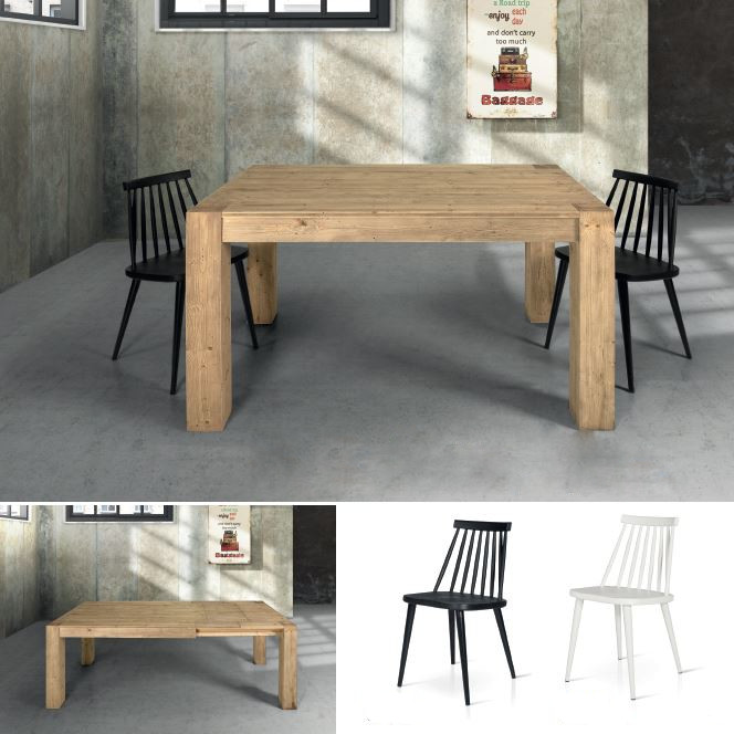 Tavolo allungabile bianco o color legno rovere spazzolato 851 - Sedia 776 - Sedia 696 grigia