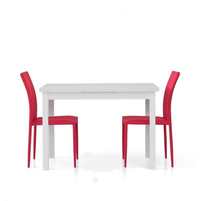 Tavolo bianco frassino con due allunghe 558 - Sedia rossa 623