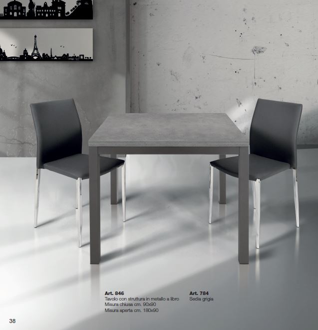 Tavolo con struttura in metallo a libro 846 - Sedia grigia 784